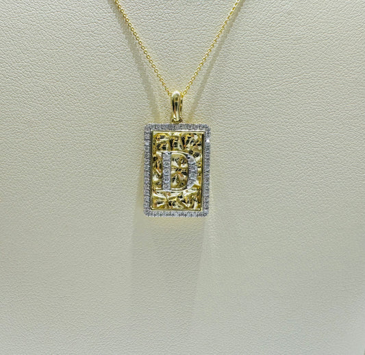 10K GOLD INITIAL “D” LETTER NATURAL DIAMOND PENDANT WITH NECKLACE, 0.25CT