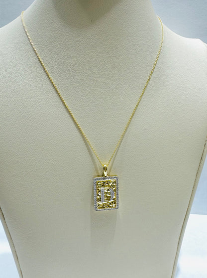 10K GOLD INITIAL “D” LETTER NATURAL DIAMOND PENDANT WITH NECKLACE, 0.25CT