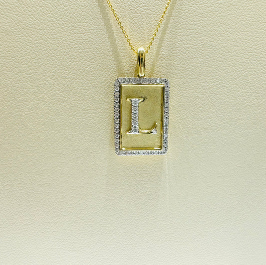 10K GOLD INITIAL “L” LETTER NATURAL DIAMOND PENDANT WITH NECKLACE, 0.25CT