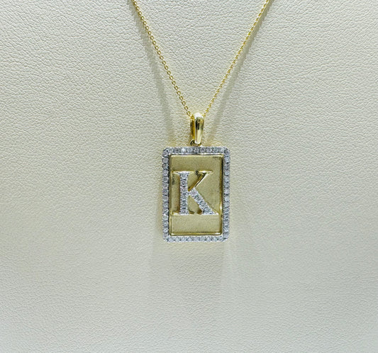 10K GOLD INITIAL “K” LETTER NATURAL DIAMOND PENDANT WITH NECKLACE, 0.25CT