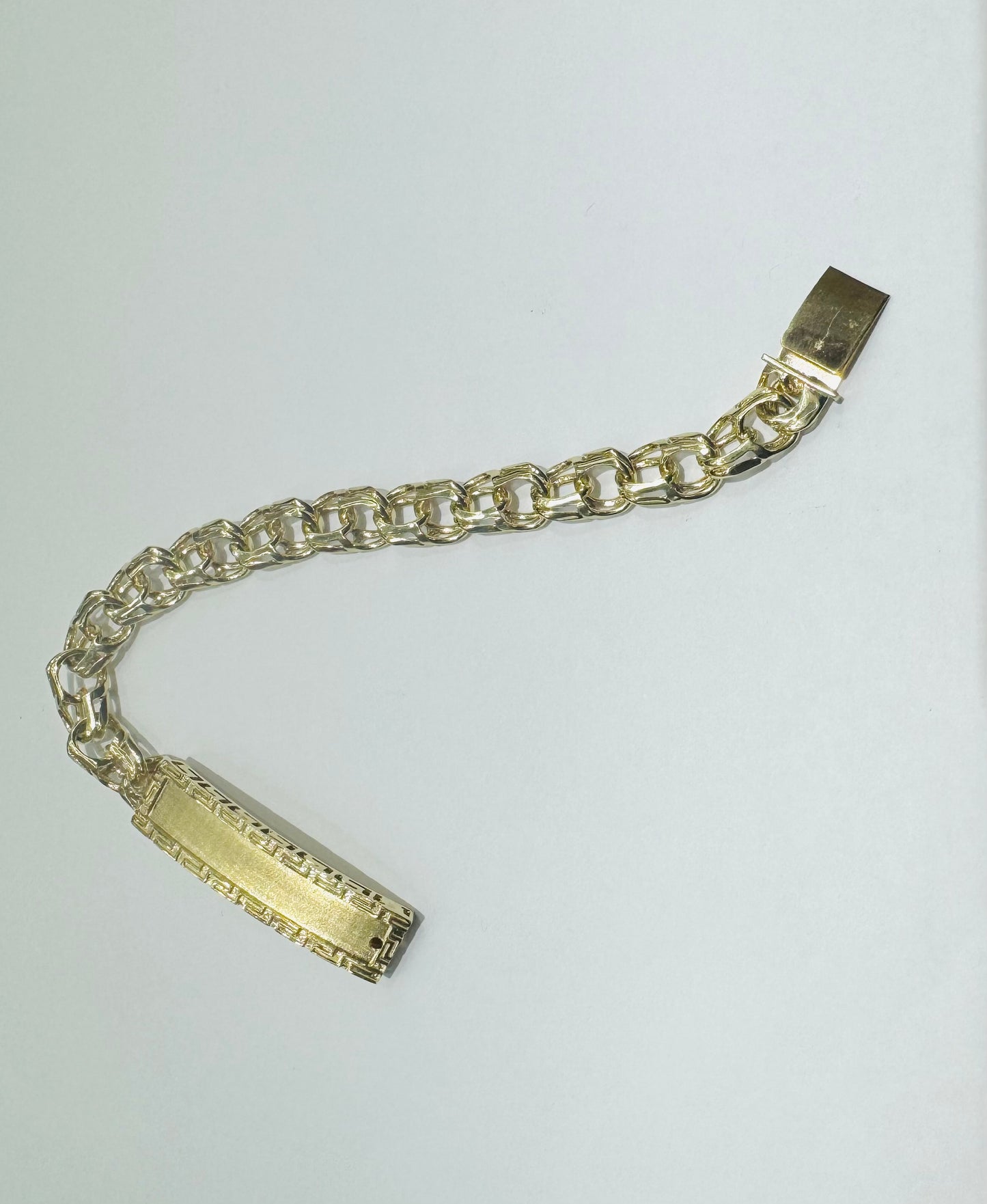 10K GOLD SOLID CHINO LINK BRACELET WITH ID 9”, WEIGHT: 34gm