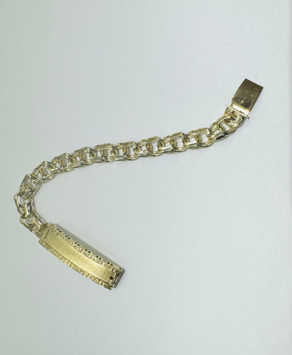 10K GOLD SOLID CHINO LINK BRACELET WITH ID 9”, WEIGHT: 34gm