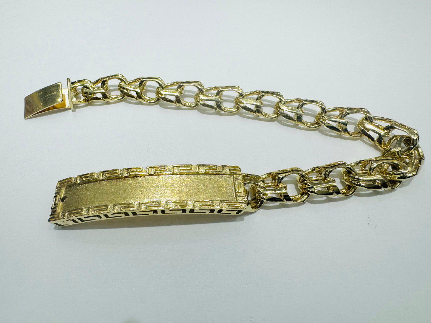 10K GOLD SOLID CHINO LINK BRACELET WITH ID 9”, WEIGHT: 34gm