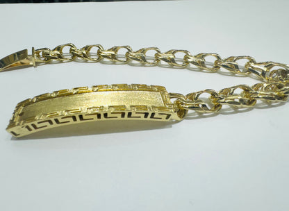 10K GOLD SOLID CHINO LINK BRACELET WITH ID 9”, WEIGHT: 34gm
