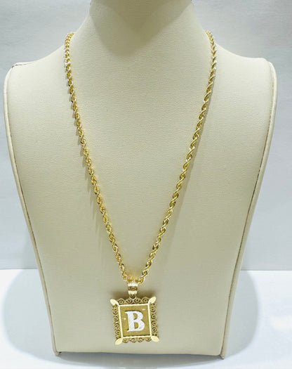 10K GOLD ROPE NECKLACE 24” WITH INITIAL “B” PENDANT