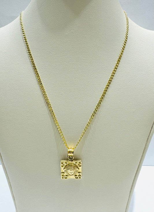 10K GOLD CUBAN LINK NECKLACE 20”, WEIGHT: 1.4gm, WIDTH: 1.99mm WITH MEDUSA HEAD PENDANT: 1.7gm