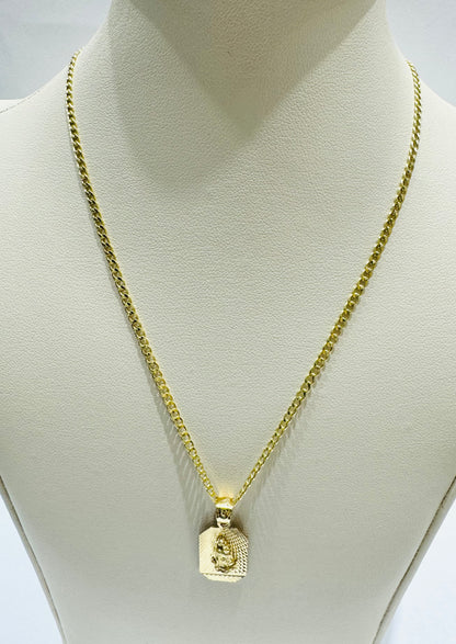 10K GOLD CUBAN LINK NECKLACE 22”, WEIGHT: 1.6gm, WIDTH: 1.99mm WITH VIRGIN MARY PENDANT, WEIGHT: 1.8gm