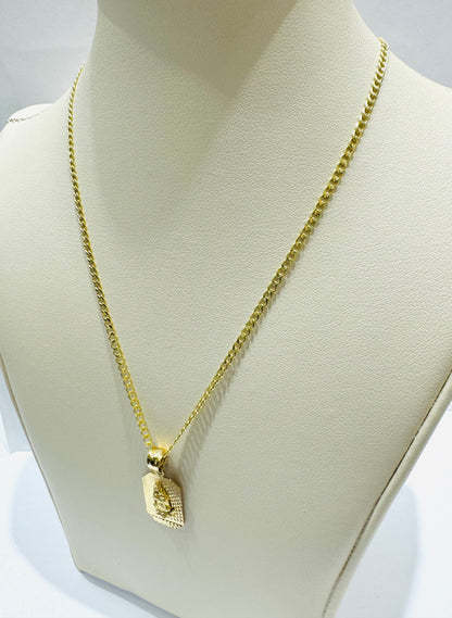 10K GOLD CUBAN LINK NECKLACE 22”, WEIGHT: 1.6gm, WIDTH: 1.99mm WITH VIRGIN MARY PENDANT, WEIGHT: 1.8gm