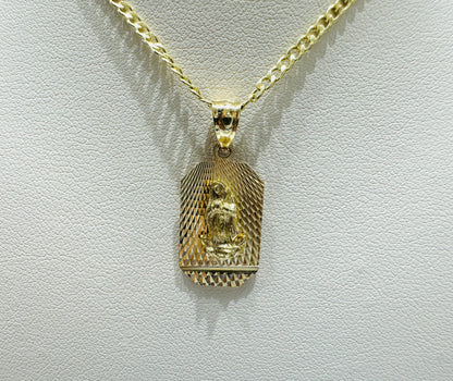 10K GOLD CUBAN LINK NECKLACE 22”, WEIGHT: 1.6gm, WIDTH: 1.99mm WITH VIRGIN MARY PENDANT, WEIGHT: 1.8gm