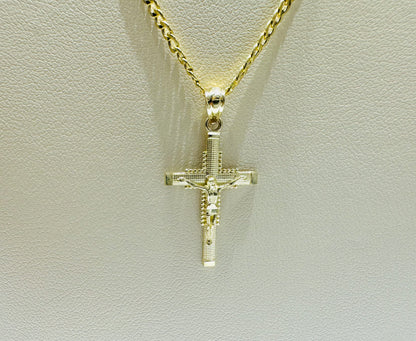 10K GOLD CUBAN LINK NECKLACE 16”, WEIGHT: 1.3gm, WIDTH: 1.97mm WITH CROSS PENDANT, WEIGHT: 0.4gm
