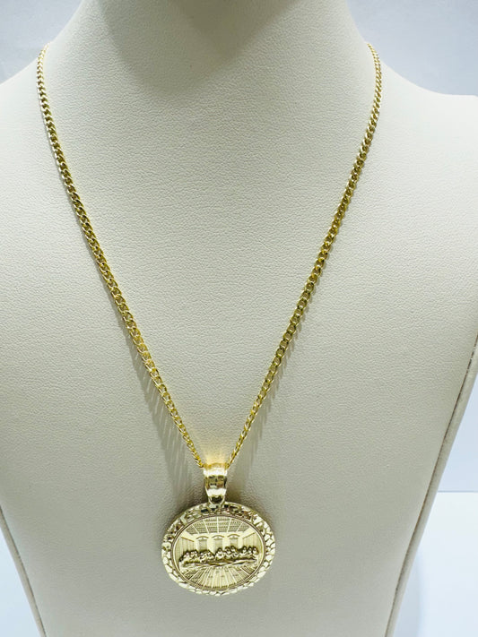 10K GOLD CUBAN LINK NECKLACE 20”, WEIGHT: 1.4gm, WIDTH: 1.99mm WITH ROUND LASTSUPPER PENDANT, WEIGHT: 3.8gm