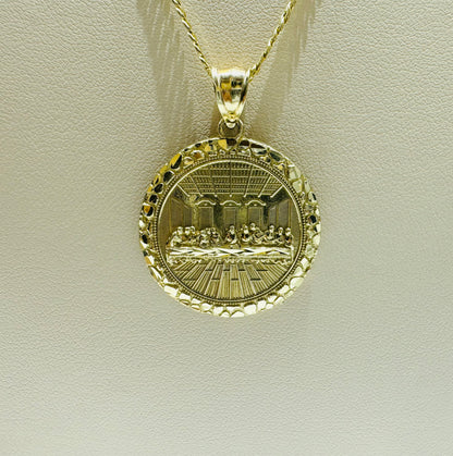 10K GOLD CUBAN LINK NECKLACE 20”, WEIGHT: 1.4gm, WIDTH: 1.99mm WITH ROUND LASTSUPPER PENDANT, WEIGHT: 3.8gm