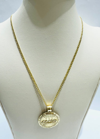 10K GOLD CUBAN LINK NECKLACE 20”, WEIGHT: 1.4gm, WIDTH: 1.99mm WITH ROUND LASTSUPPER PENDANT, WEIGHT: 3.8gm
