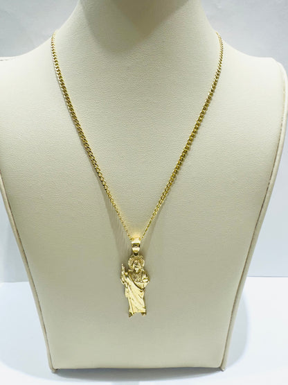 10K GOLD CUBAN LINK NECKLACE 22”, WEIGHT: 1.5gm, WIDTH: 1.99mm WITH SAIN JUDE PENDANT, WEIGHT: 2.3gm