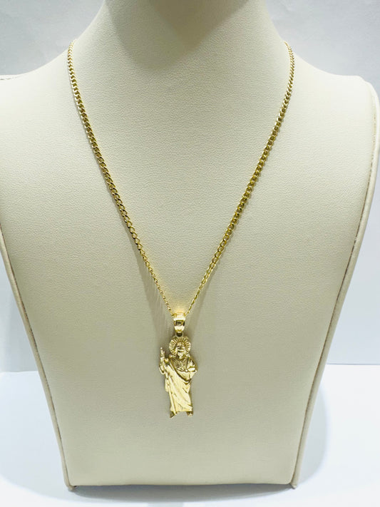 10K GOLD CUBAN LINK NECKLACE 22”, WEIGHT: 1.5gm, WIDTH: 1.99mm WITH SAIN JUDE PENDANT, WEIGHT: 2.3gm