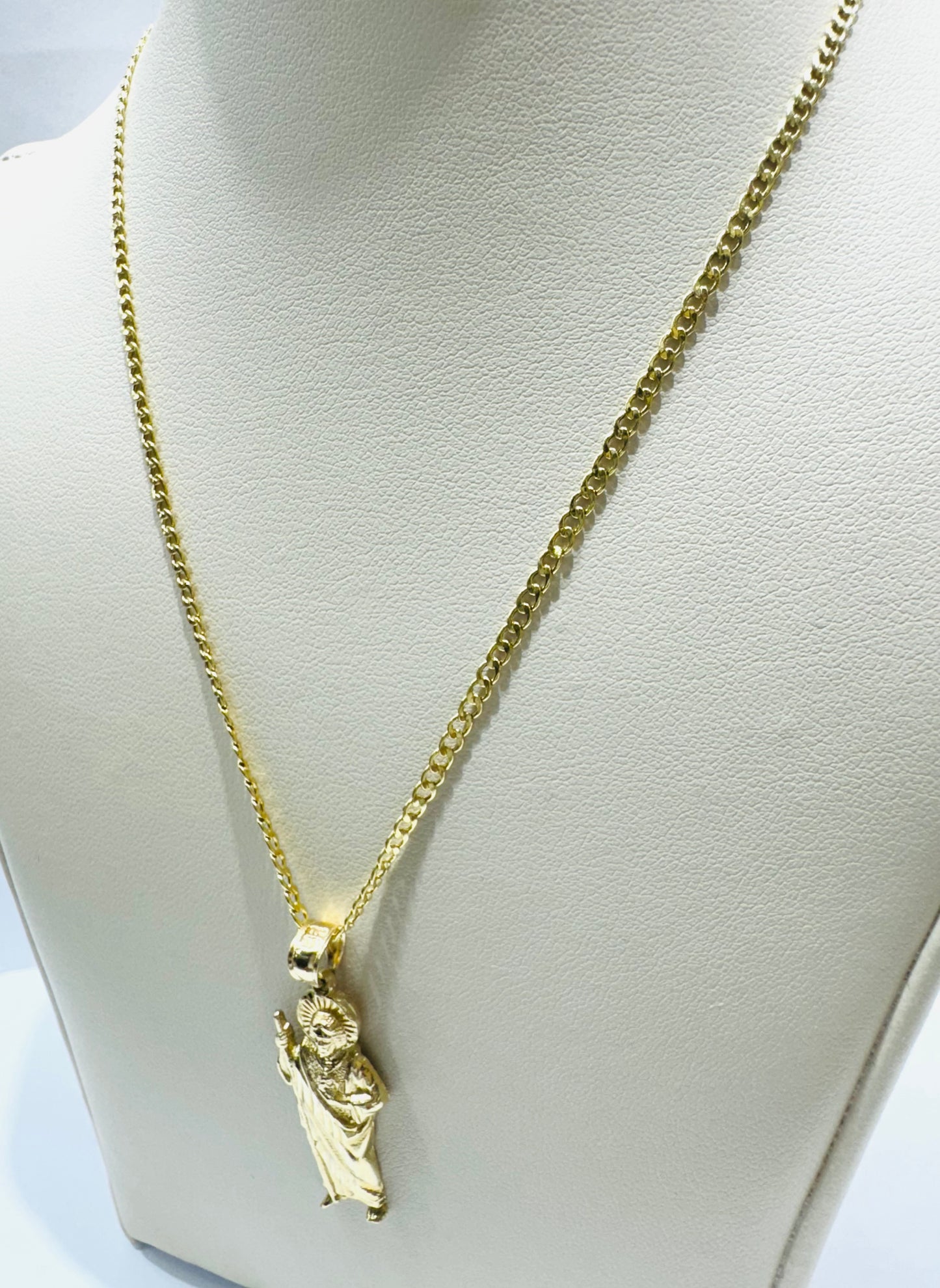 10K GOLD CUBAN LINK NECKLACE 22”, WEIGHT: 1.5gm, WIDTH: 1.99mm WITH SAIN JUDE PENDANT, WEIGHT: 2.3gm