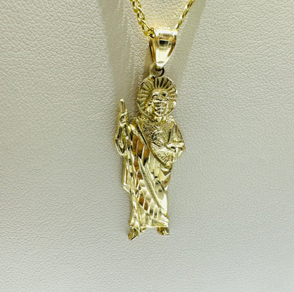 10K GOLD CUBAN LINK NECKLACE 22”, WEIGHT: 1.5gm, WIDTH: 1.99mm WITH SAIN JUDE PENDANT, WEIGHT: 2.3gm