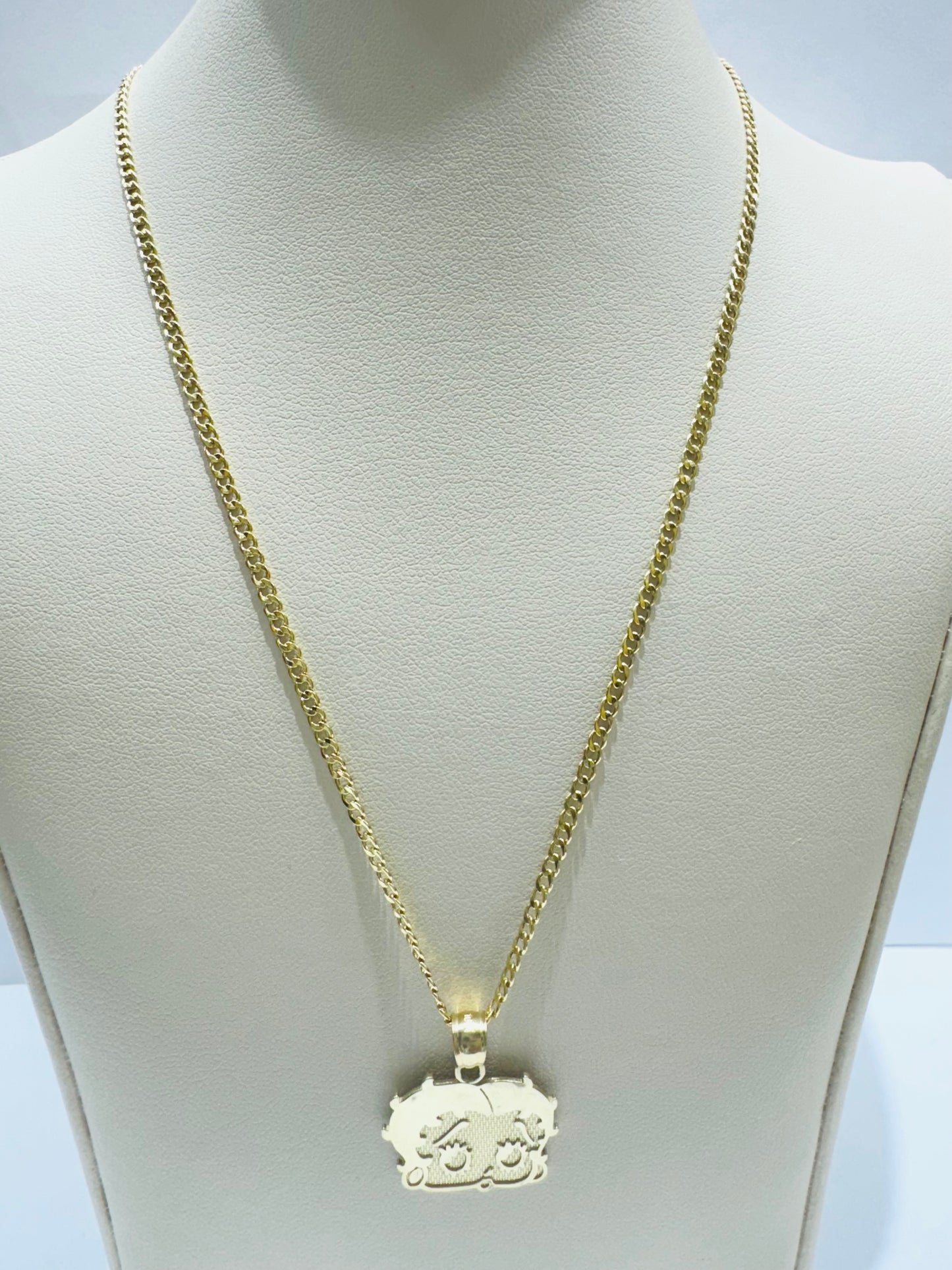 10K GOLD CUBAN LINK NECKLACE 24”, WEIGHT: 1.8gm, WIDTH: 1.89mm AND BETTY BOOP PENDANT, WEIGHT: 1.9gm