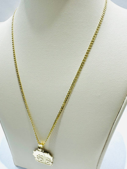 10K GOLD CUBAN LINK NECKLACE 24”, WEIGHT: 1.8gm, WIDTH: 1.89mm AND BETTY BOOP PENDANT, WEIGHT: 1.9gm