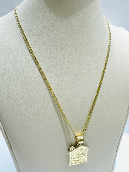 10K GOLD CUBAN LINK NECKLACE 26”, WEIGHT: 1.8gm, WIDTH: 1.99mm WITH TRAP HOUSE PENDANT, WEIGHT: 2gm