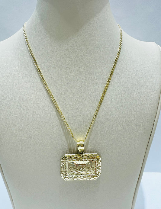 10K GOLD CUBAN LINK NECKLACE 22”, WEIGHT: 1.6gm, WIDTH: 1.99mm WITH SQUARE LASTSUPPER PENDANT, WEIGHT: 2.6gm