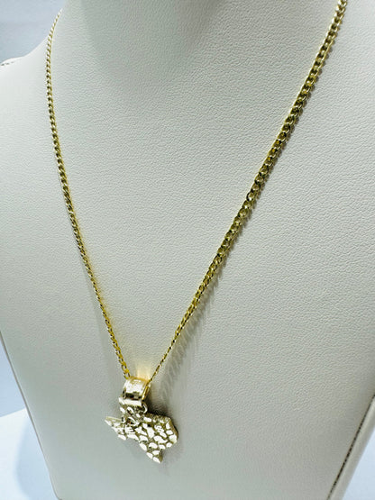 10K GOLD CUBAN LINK NECKLACE 20”, WEIGHT: 1.4gm, WIDTH: 1.99mm WITH TEXAS PENDANT, WEIGHT: 1.5gm