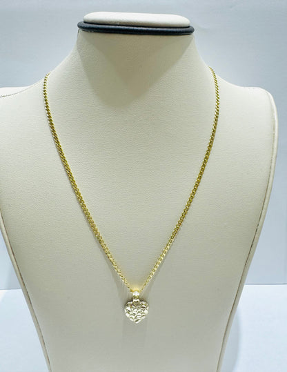 10K GOLD CUBAN LINK NECKLACE 22”, WEIGHT: 1.5gm, WIDTH: 1.89mm AND SMALL HEART PENDANT, WEIGHT: 0.5gm