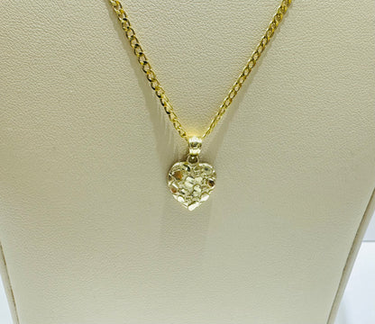 10K GOLD CUBAN LINK NECKLACE 22”, WEIGHT: 1.5gm, WIDTH: 1.89mm AND SMALL HEART PENDANT, WEIGHT: 0.5gm