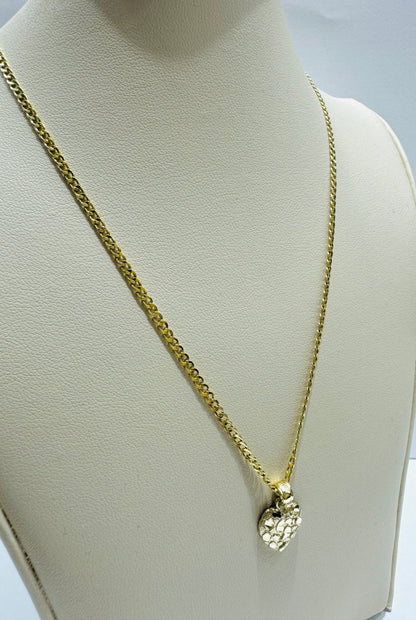 10K GOLD CUBAN LINK NECKLACE 22”, WEIGHT: 1.5gm, WIDTH: 1.89mm AND SMALL HEART PENDANT, WEIGHT: 0.5gm