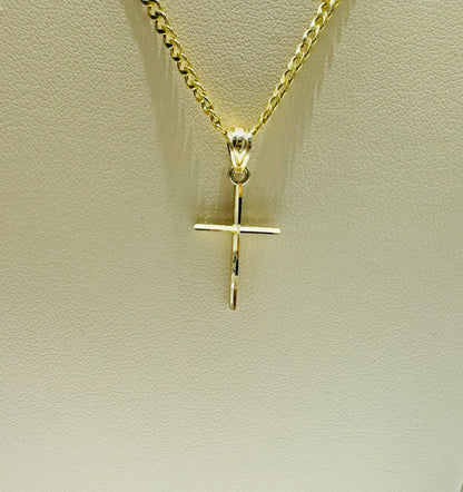 10K GOLD CUBAN LINK NECKLACE 20”, WEIGHT: 1.5gm, WIDTH: 1.89mm AND SMALL CROSS PENDANT, WEIGHT: 0.4gm
