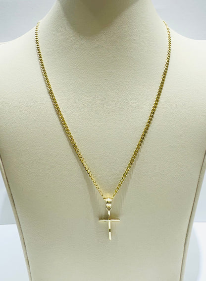 10K GOLD CUBAN LINK NECKLACE 20”, WEIGHT: 1.5gm, WIDTH: 1.89mm AND SMALL CROSS PENDANT, WEIGHT: 0.4gm