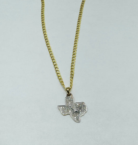 10K GOLD CUBAN LINK NECKLACE 20”, WEIGHT: 1.5gm, WIDTH: 1.9mm AND NATURAL DIAMOND TEXAS PENDANT