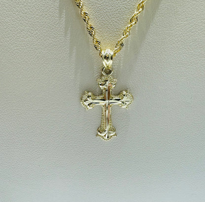 10K GOLD ROPE NECKLACE 22”, WEIGHT: 1.8gm, WIDTH: 1.7mm WITH SMALL CROSS PENDANT, WEIGHT: 0.8gm
