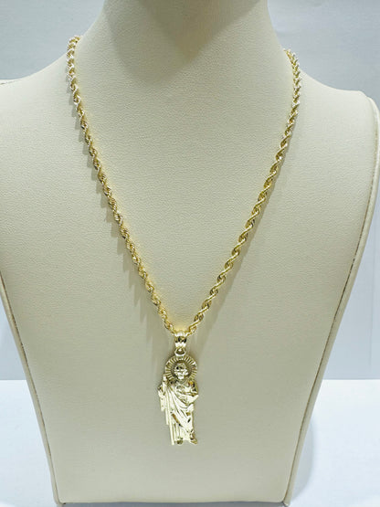 10K GOLD ROPE NECKLACE 20”, WEIGHT: 3.4gm, WIDTH: 2.40mm AND JESUS PENDANT, WEIGHT: 1.9gm