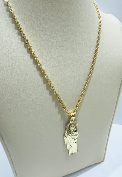 10K GOLD ROPE NECKLACE 20”, WEIGHT: 3.4gm, WIDTH: 2.40mm AND JESUS PENDANT, WEIGHT: 1.9gm