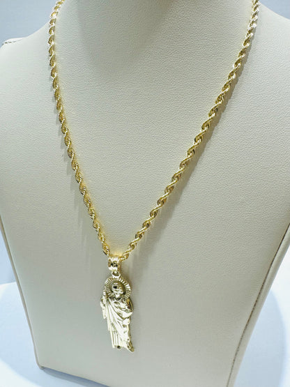 10K GOLD ROPE NECKLACE 20”, WEIGHT: 3.4gm, WIDTH: 2.40mm AND JESUS PENDANT, WEIGHT: 1.9gm