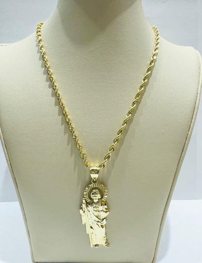 10K GOLD ROPE NECKLACE 20”, WEIGHT: 3.2gm, WIDTH: 2.9mm AND JESUS PENDANT, WEIGHT: 3.8gm