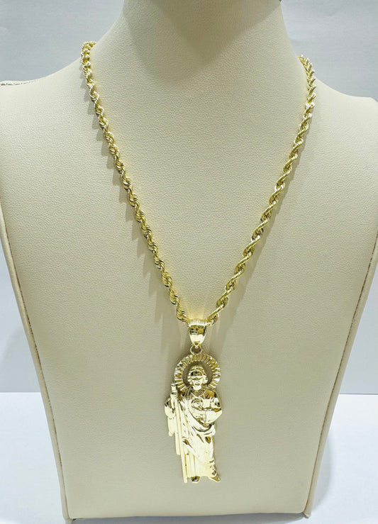 10K GOLD ROPE NECKLACE 20”, WEIGHT: 3.2gm, WIDTH: 2.9mm AND JESUS PENDANT, WEIGHT: 3.8gm