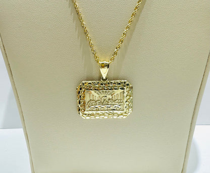 10K GOLD ROPE NECKLACE 22”, WEIGHT: 2gm, WIDTH: 1.99mm AND SQUARE LASTSUPPER PENDANT, WEIGHT: 2.8gm
