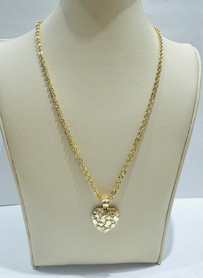 10K GOLD ROPE NECKLACE 18”, WEIGHT: 3.2gm, WIDTH: 2.52mm AND HEART PENDANT, WEIGHT: 1.6gm