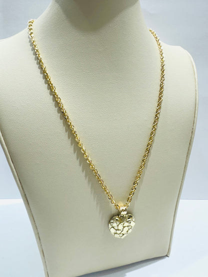 10K GOLD ROPE NECKLACE 18”, WEIGHT: 3.2gm, WIDTH: 2.52mm AND HEART PENDANT, WEIGHT: 1.6gm