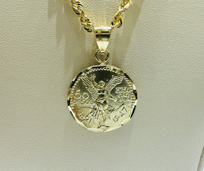 10K GOLD ROPE NECKLACE 20”, WEIGHT: 3.7gm, WIDTH: 2.86mm AND 50 PESOS PENDANT, WEIGHT: 2.9gm
