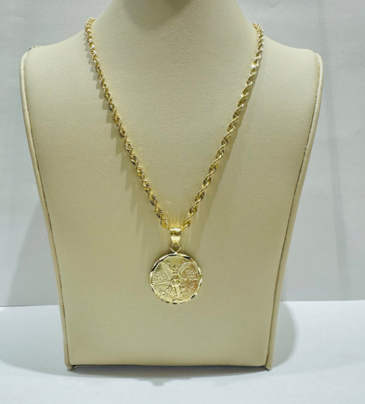 10K GOLD ROPE NECKLACE 20”, WEIGHT: 3.7gm, WIDTH: 2.86mm AND 50 PESOS PENDANT, WEIGHT: 2.9gm