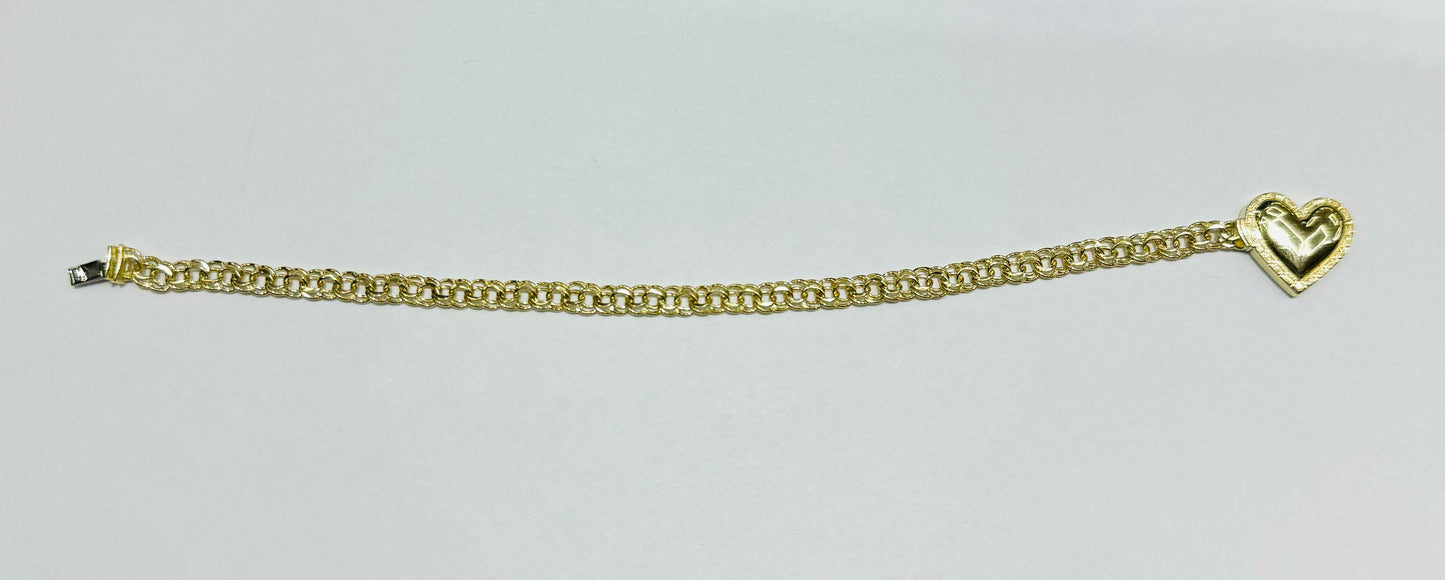 10K GOLD HOLLOW CHINO LINK HEART BRACELET 7.5”, WEIGHT: 3.9gm, WIDTH: 4.50mm