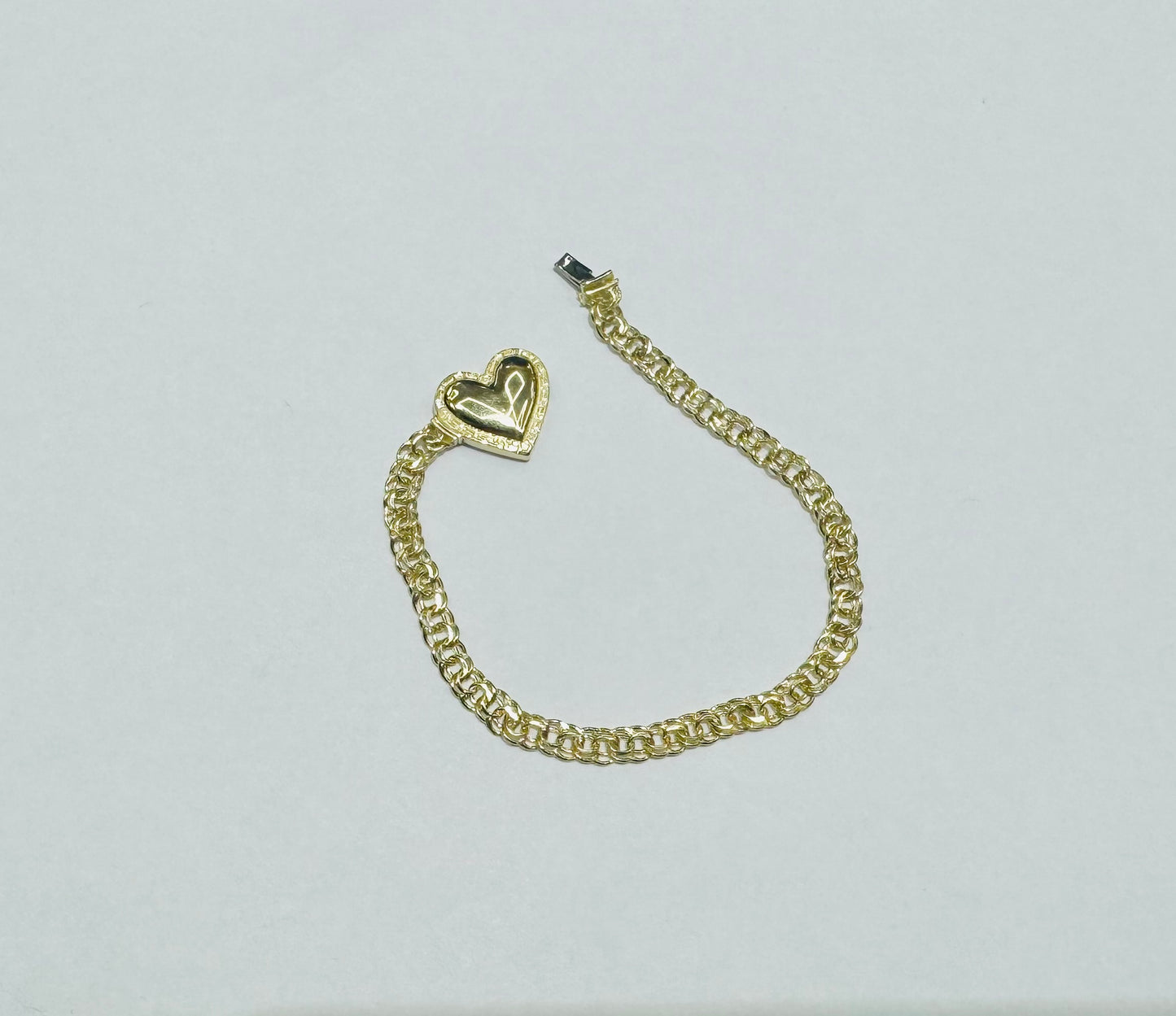 10K GOLD HOLLOW CHINO LINK HEART BRACELET 7.5”, WEIGHT: 3.9gm, WIDTH: 4.50mm