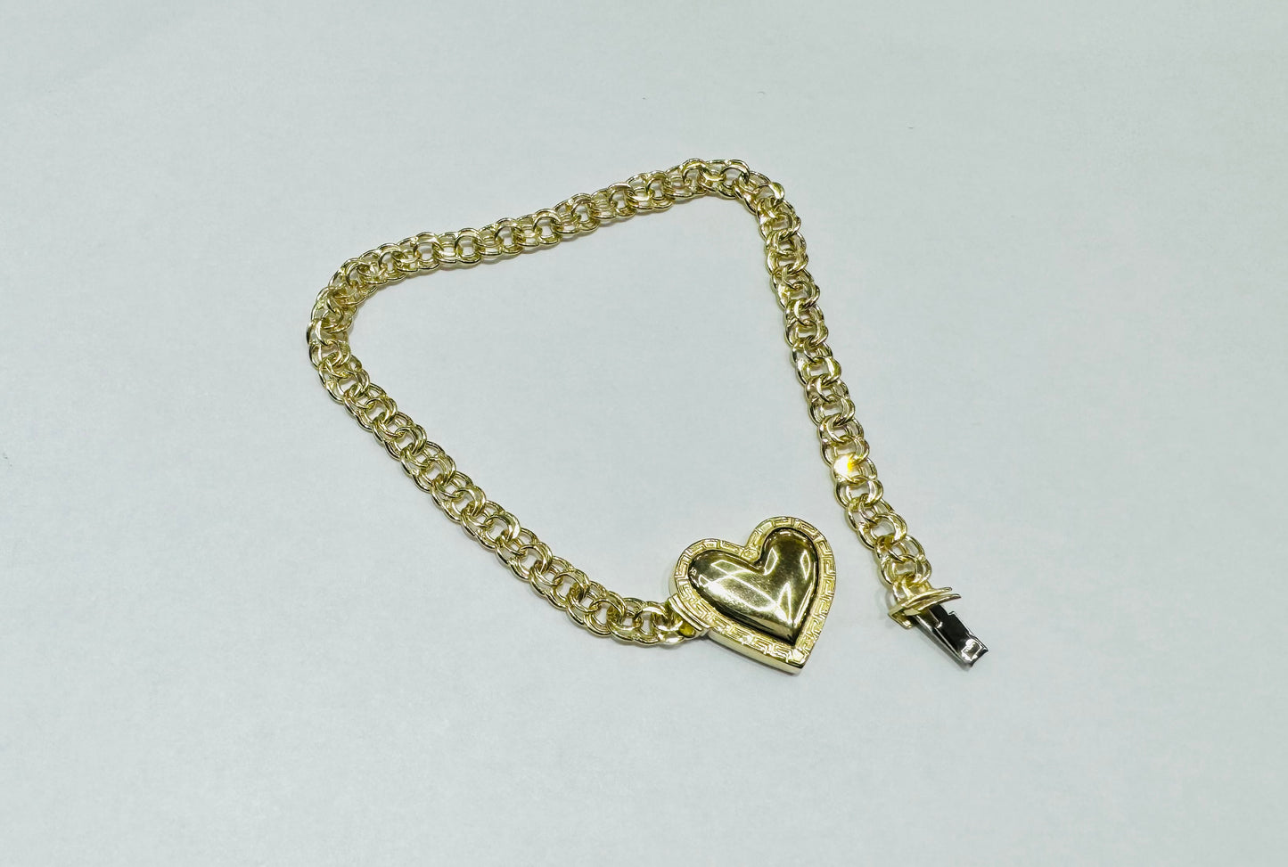 10K GOLD HOLLOW CHINO LINK HEART BRACELET 7”, WEIGHT: 4gm, WIDTH: 4.60mm