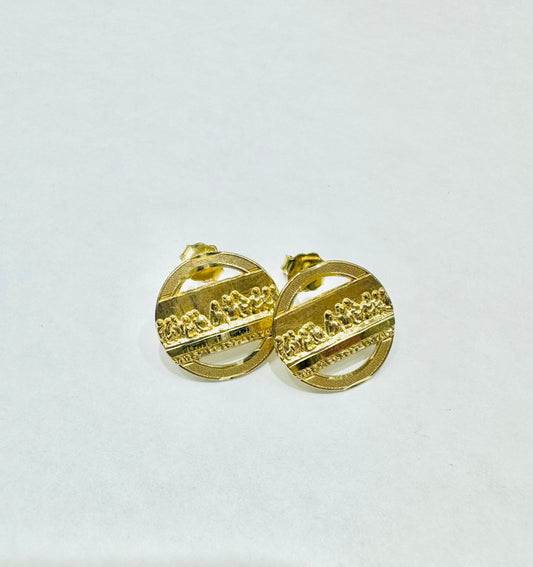 10K GOLD CUSTOM MADE, ROUND LASTSUPPER EARRINGS, WEIGHT: 1.5gm