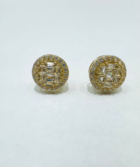 10K GOLD ROUND WHITE SAPPHIRE EARRINGS, WEIGHT: 2.1gm
