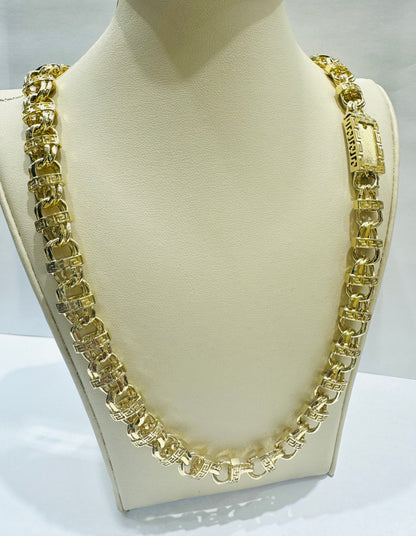 10K GOLD CHINO LINK NECKLACE WITH VERSACE BORDER 22”, WEIGHT: 96gm, WIDTH: 11.2mm