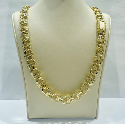 10K GOLD CHINO LINK NECKLACE WITH VERSACE BORDER 22”, WEIGHT: 96gm, WIDTH: 11.2mm